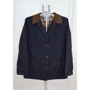 VTG L.L. Bean Adirondack Barn Coat Womens Large Navy Blue Flannel Lined Jacket